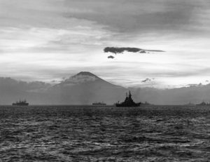 Battleship IOWA at anchor in Sagami Wan, Japan before VJ Day