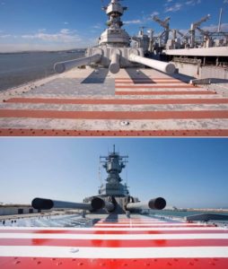 Battleship IOWA forward turrets before and after