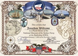 National Museum of the Surface Navy Plank Owner certificate