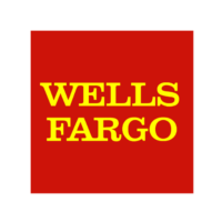 Wells Fargo logo with yellow text on a red background.