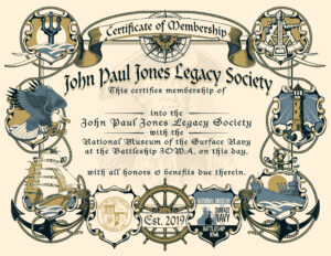 John Paul Jones Legacy Society Certificate