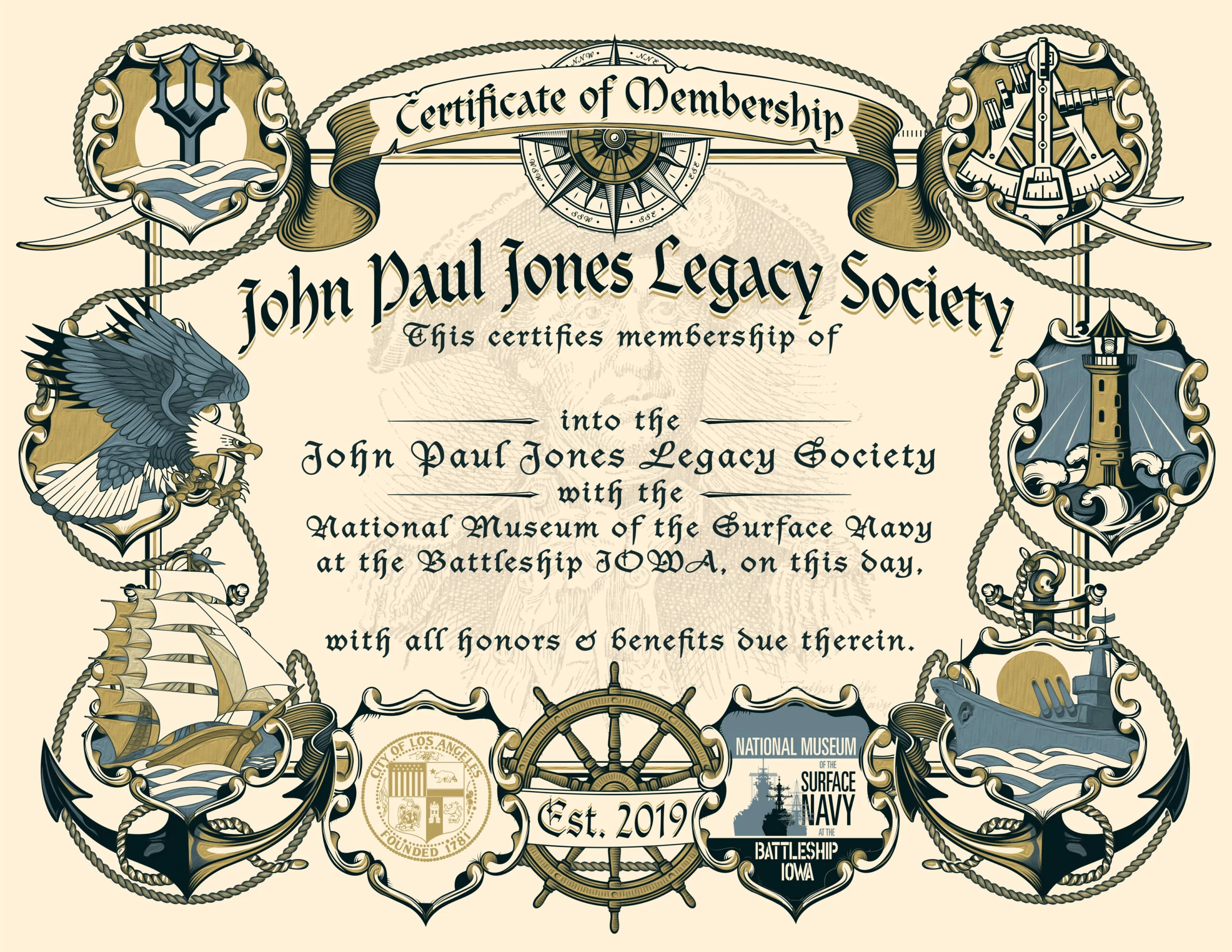 John Paul Jones Legacy Society Certificate