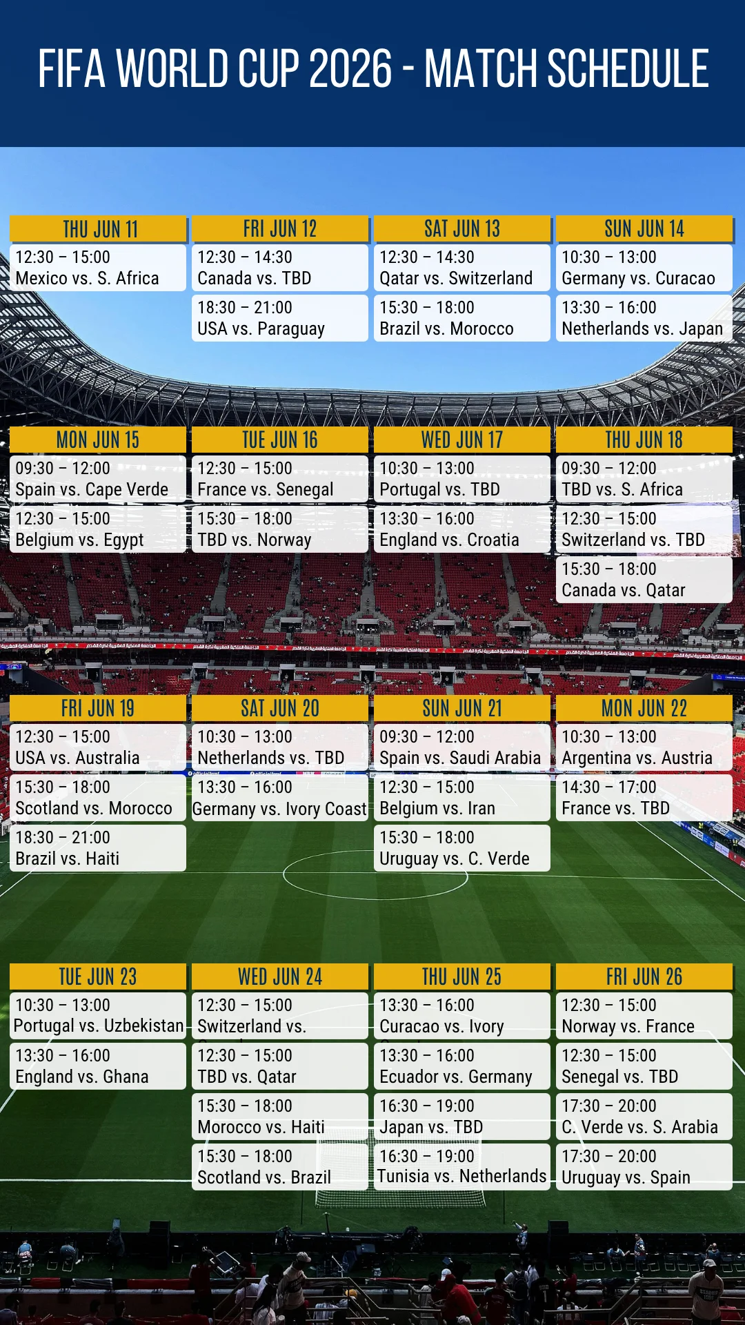 Fantail potential FIFA World Cup game schedule