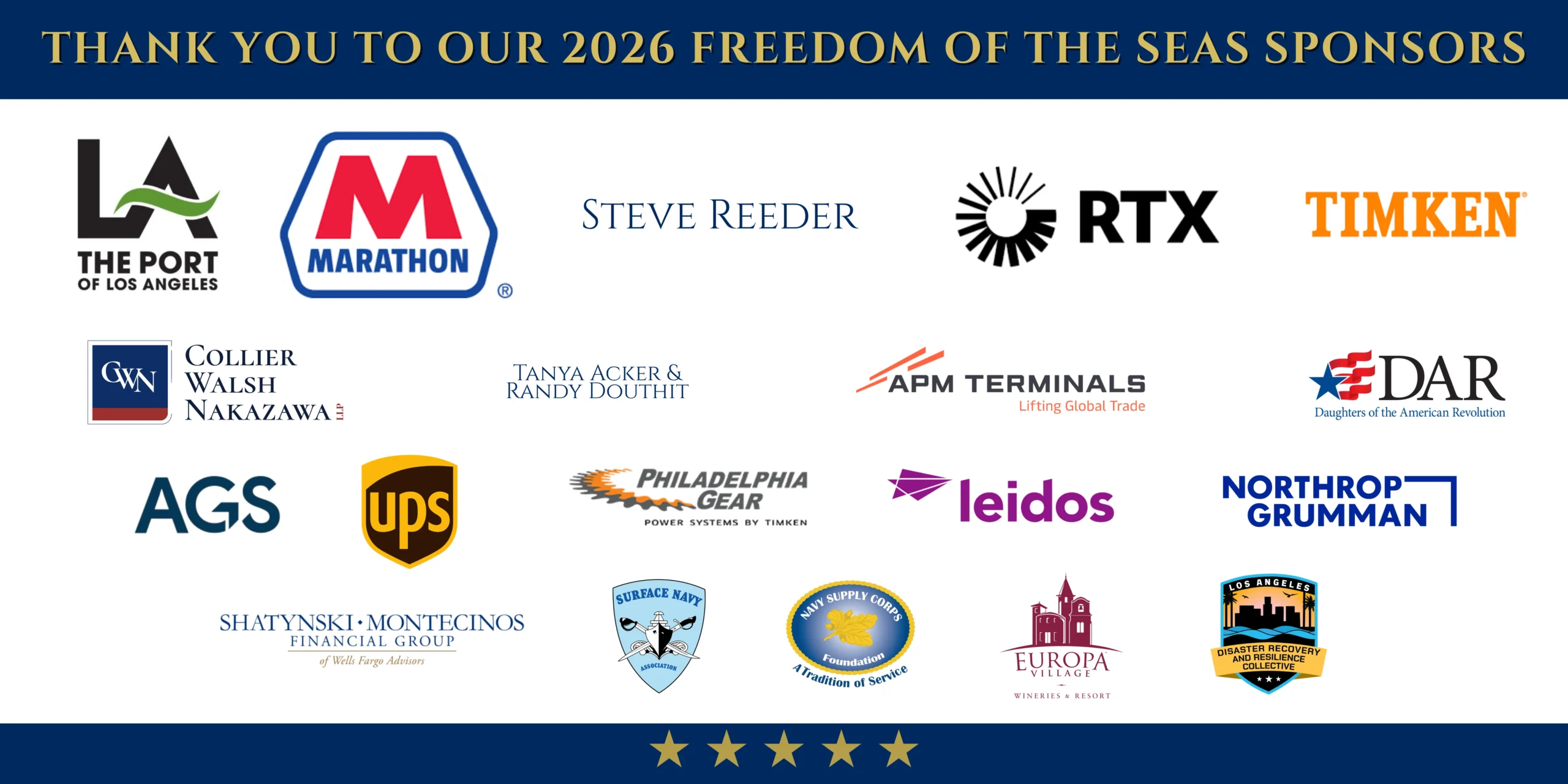 FOTS-2026-Sponsor-Block-updated-10-1 Sponsor logos and names, including Port of Los Angeles, Marathon, UPS, Lockheed Martin, Northrop Grumman, and others, under the heading Thank You to Our 2026 Freedom of the Seas Sponsors..